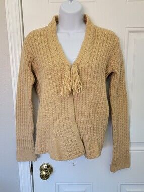 Sleeping On Snow Cardigan Sweater Tassel Beige Camel Hair wool chunky knit Med